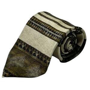 Mulberry Neckwear Silk Tie Hand Sewn Italy Made in USA Cream Brown Aztec 59"